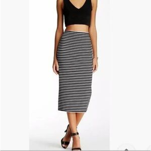 Striped Black and White Midi Pencil Skirt